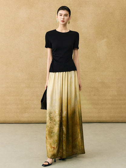 HECO Chinese Gradient Blended Lightweight Summer Print High-Waisted Skirt - AVEL.