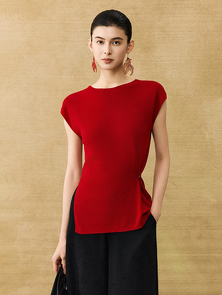 HECO Chinese round neck knit short sleeve feminine temperament slim T-shirt - COLE.
