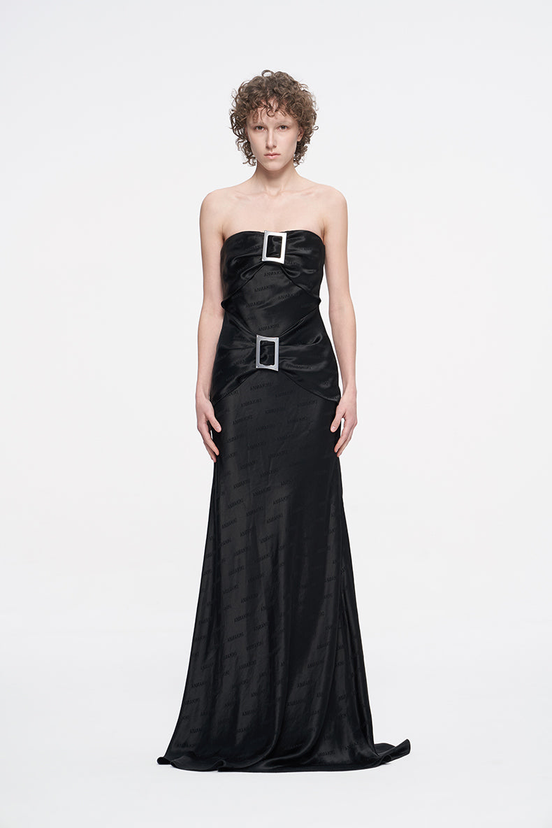 ANNAKIKI niche design black logo acetate jacquard bandeau dress-FANSIA