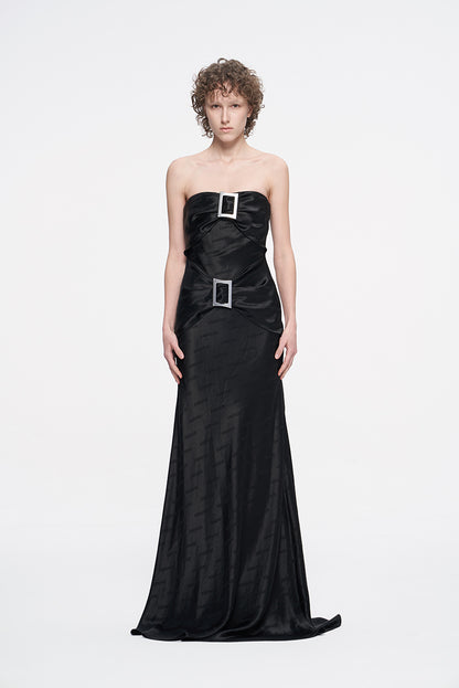 ANNAKIKI niche design black logo acetate jacquard bandeau dress-FANSIA