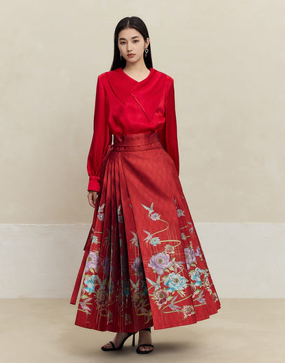 HECO 100% polyester Yarn-Dyed Hanfu Horse Face red black Skirt Woman - proud.