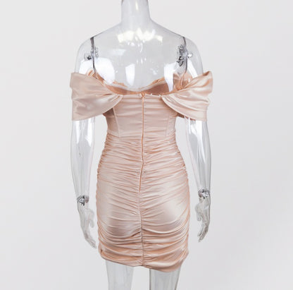 DOLLY Elegant V-Neck Short Sleeve Tube Top Slim Fit Pleated Short Date Dress-LITA