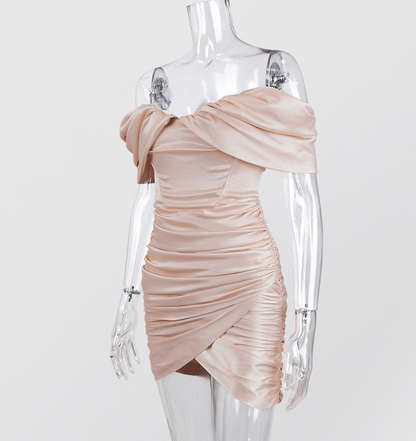 DOLLY Elegant V-Neck Short Sleeve Tube Top Slim Fit Pleated Short Date Dress-LITA