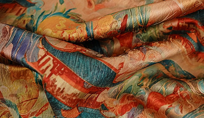 HECO Chinese Contrast Mural Big Swing Fishtail Skirt - MIGRO.