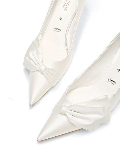 PJJUU white thick satin high heels - SQUEN.