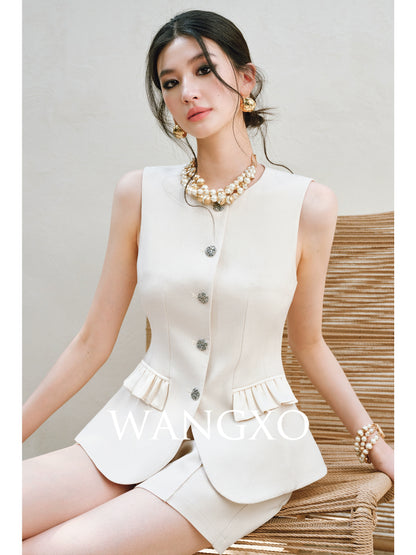WANGXO |Custom Metal Buckle Round Neck Umbrella Hem Waist Vest- KIRA.
