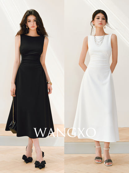 WANGXO | Boat Neck Cinched Waist & Flowing Umbrella Hem Dress  MARCELINE.