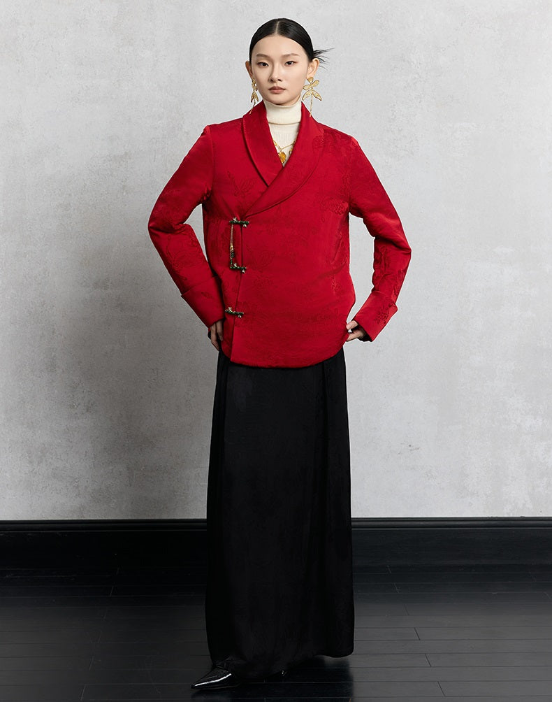 HECO Loose Butterfly Dark Grain Jacquard Thick Jacket - essie.