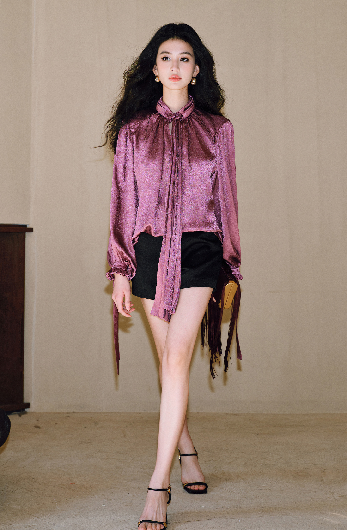 WANGXO | Double-Sided Satin High-Waisted A-Line Shorts -LANA.