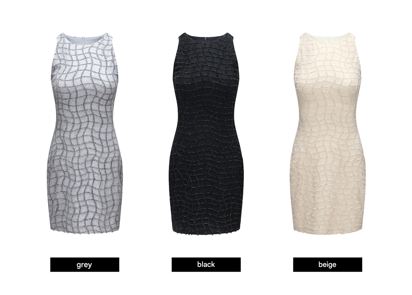 WANGXO | Stretch Silk with 3D Tassels Sleeveless Short Dress -ESHA.