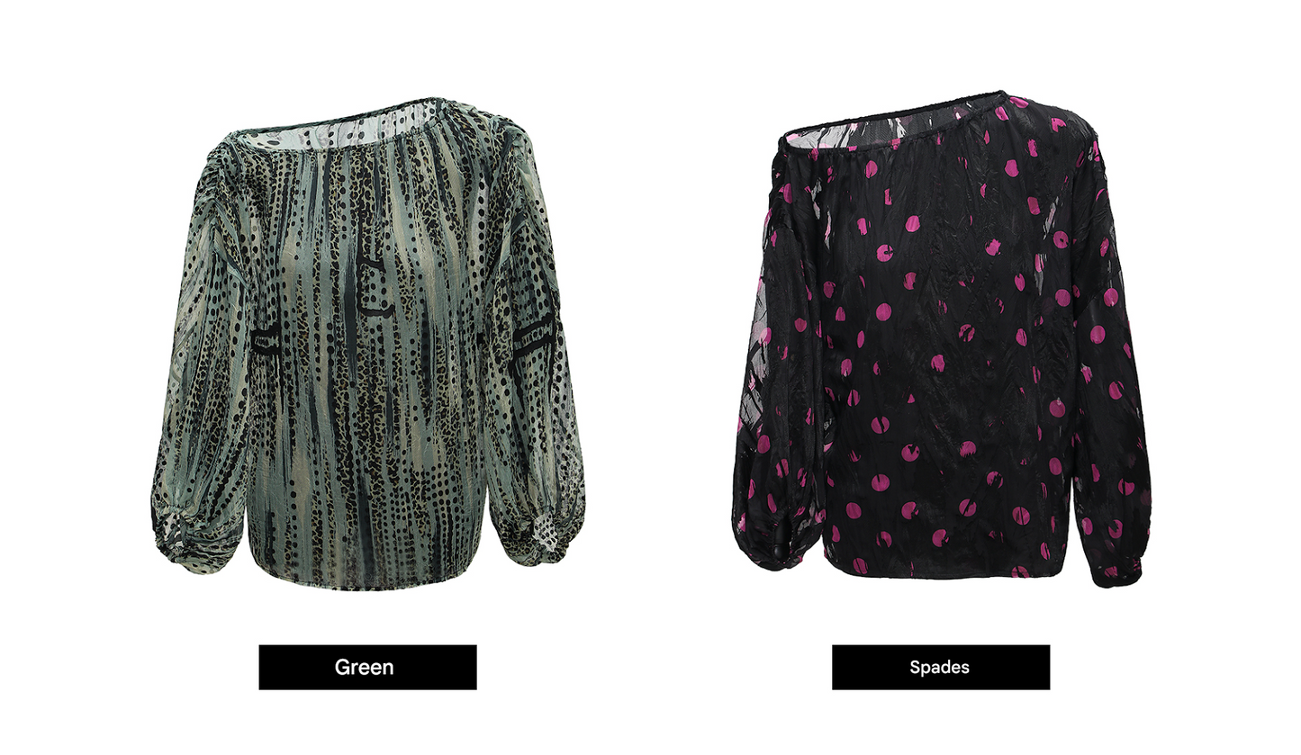 WANGXO | Sheer Silk French Retro Leopard & Polka Dot Loose Top -LYRA.