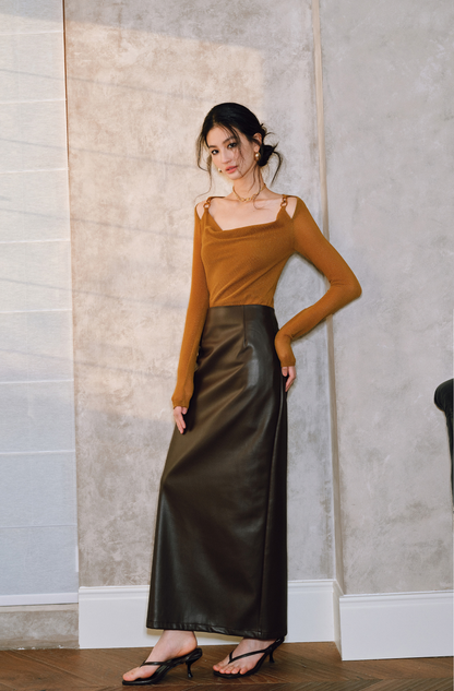 WANGXO | Xinghai Bright Silk Knit Swing Collar Metal Chain Top- LILA.