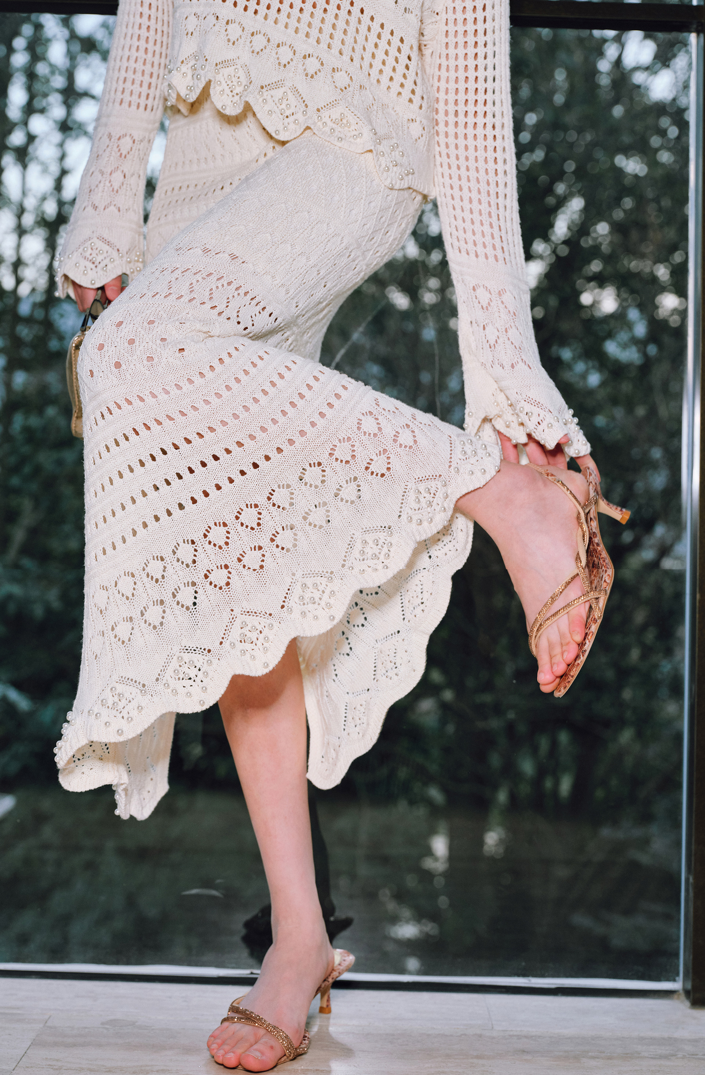 WANGXO | Handmade Beading Flared Sleeve Top & Fishtail Skirt Set -RAWLING.