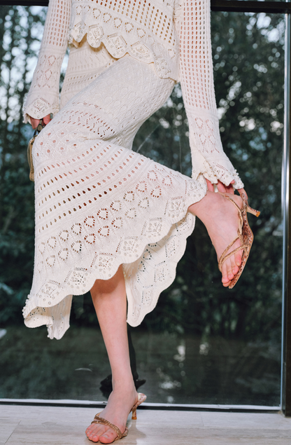 WANGXO | Handmade Beading Flared Sleeve Top & Fishtail Skirt Set -RAWLING.