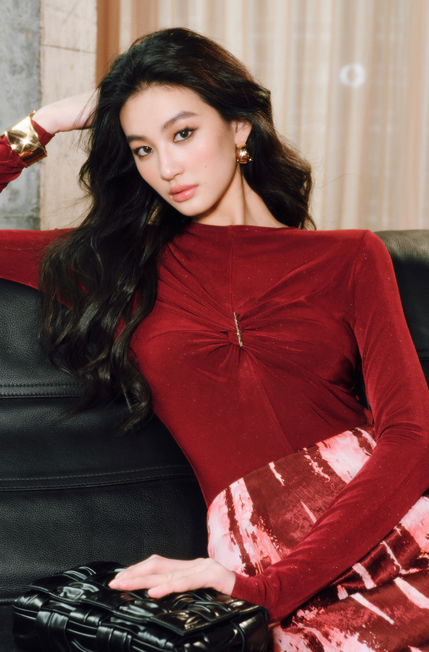WANGXO | Star Shiny Silk Knit Accented Slim-Fit Top - NOLA.