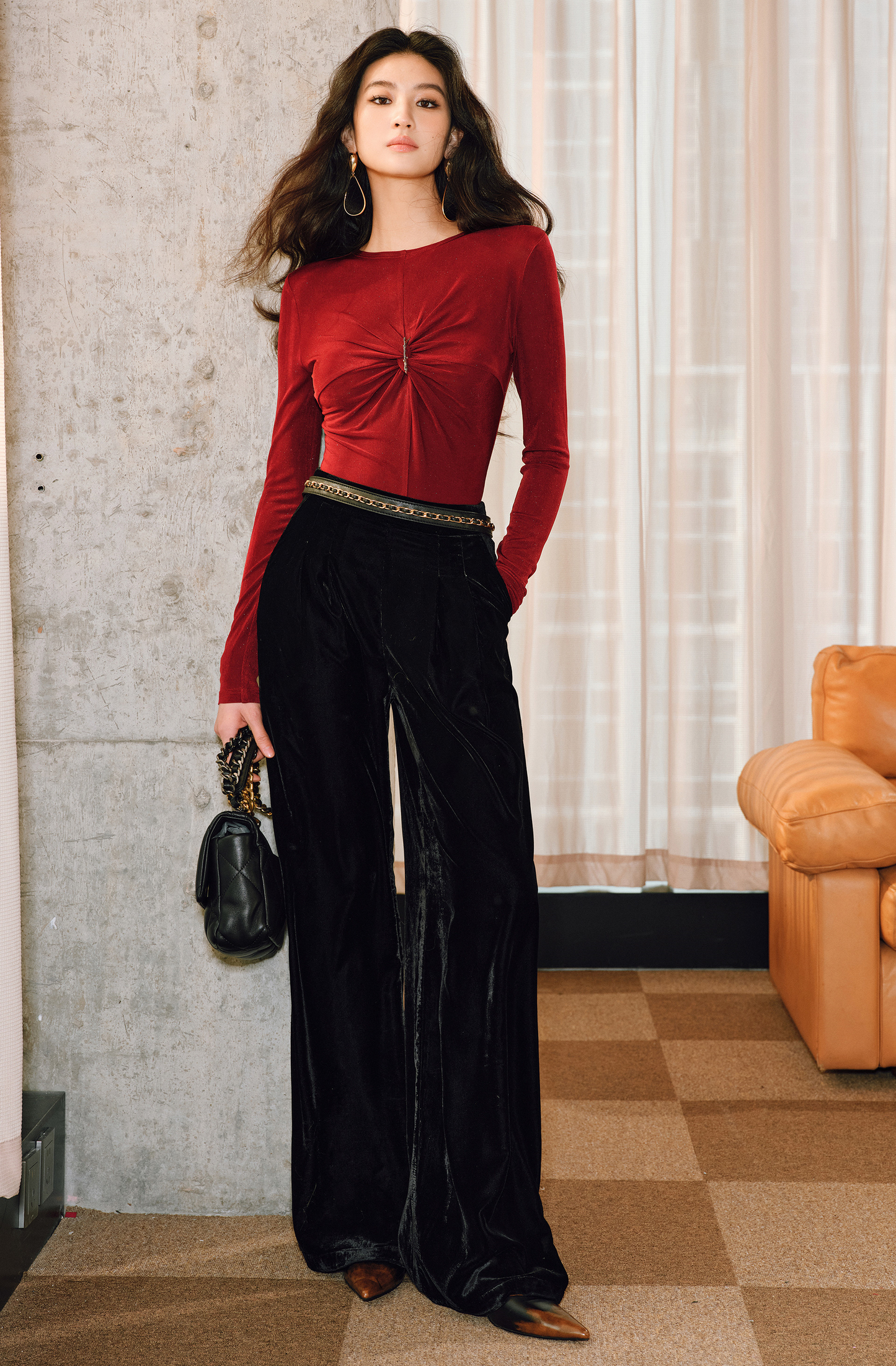 WANGXO | Star Shiny Silk Knit Accented Slim-Fit Top - NOLA.