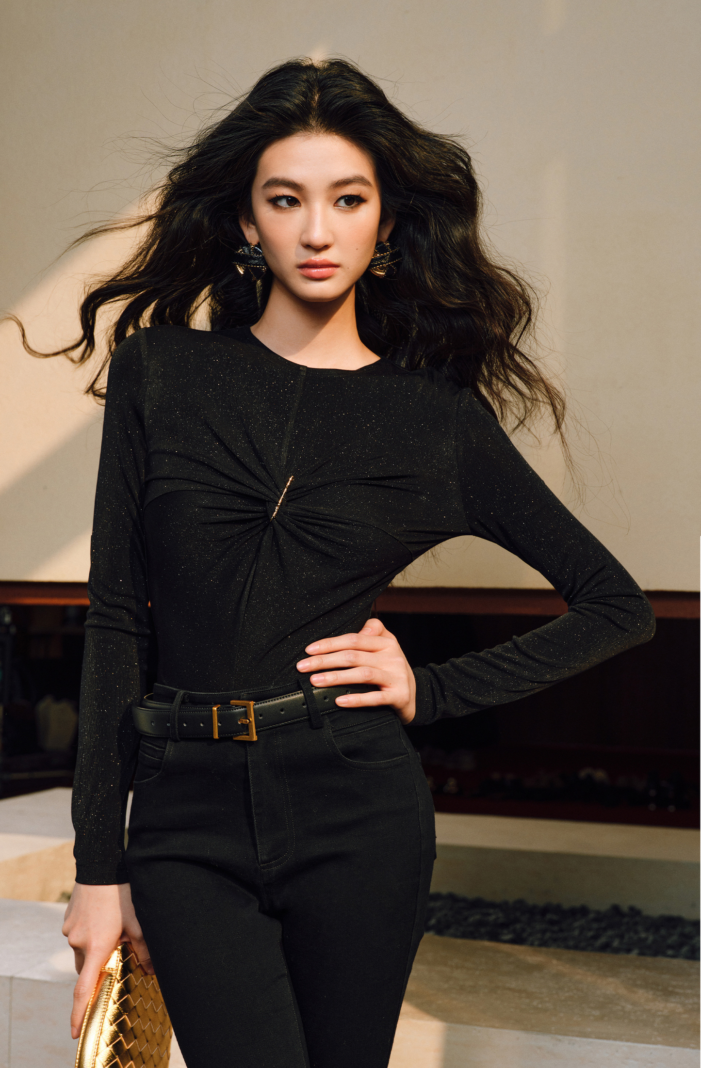 WANGXO | Star Shiny Silk Knit Accented Slim-Fit Top - NOLA.