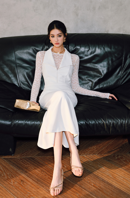 WANGXO | Two-Piece Patchwork Lace Elegant Halterneck Fishtail Dress -LINA.