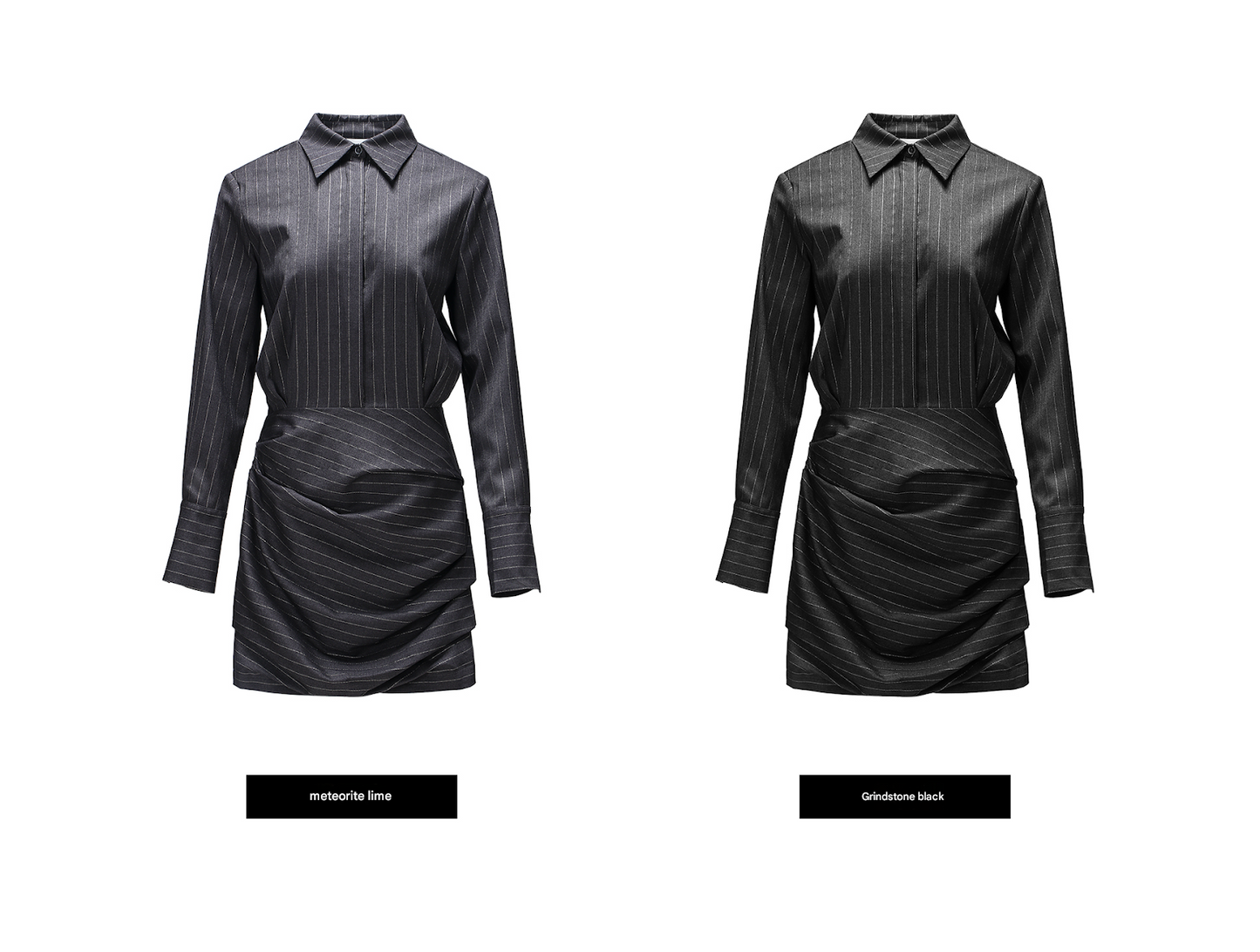 WANGXO | ROW-Style White Stripe Pinched Pleat Hip Slim Shirt Dress -NINA.