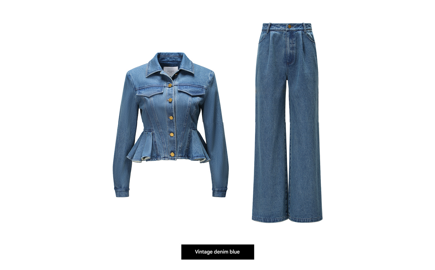 WANGXO| Flexible Cotton Denim Ruffle Top & Straight-Leg Pants- NAYA.