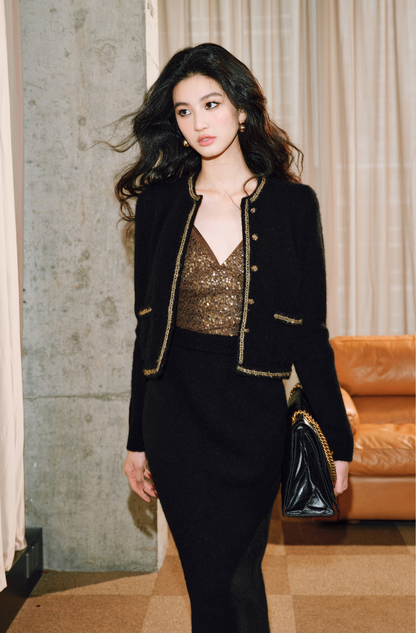 WANGXO | Luxury Peruvian Alpaca Wool Silk Blend Outfit Set of Jacket and Skirt- LANI.