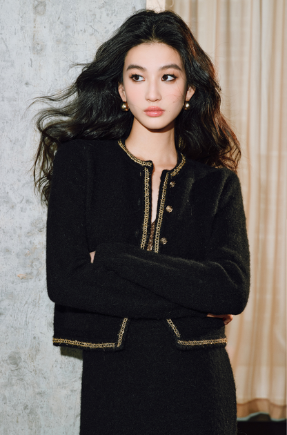 WANGXO | Luxury Peruvian Alpaca Wool Silk Blend Outfit Set of Jacket and Skirt- LANI.