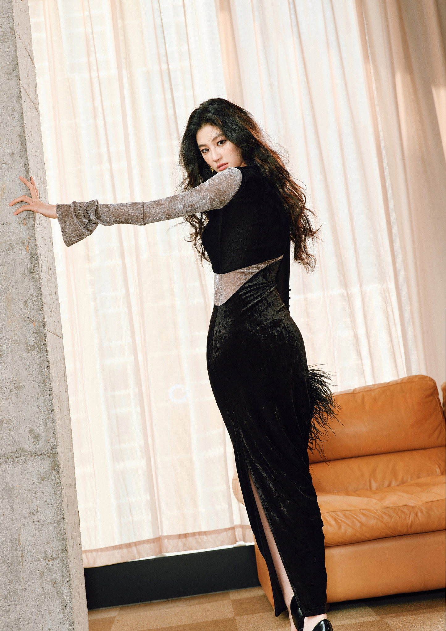 WANGXO | Soft Velvet 3-Yarn Stitching Pleated Slim-Fit Knitted Dress- LENA.