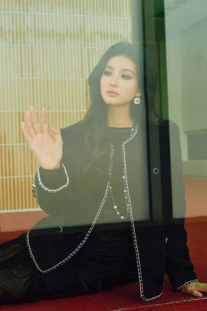 WANGXO | Silk Wool Tweed White Duck Down Jacket-ZAYA.