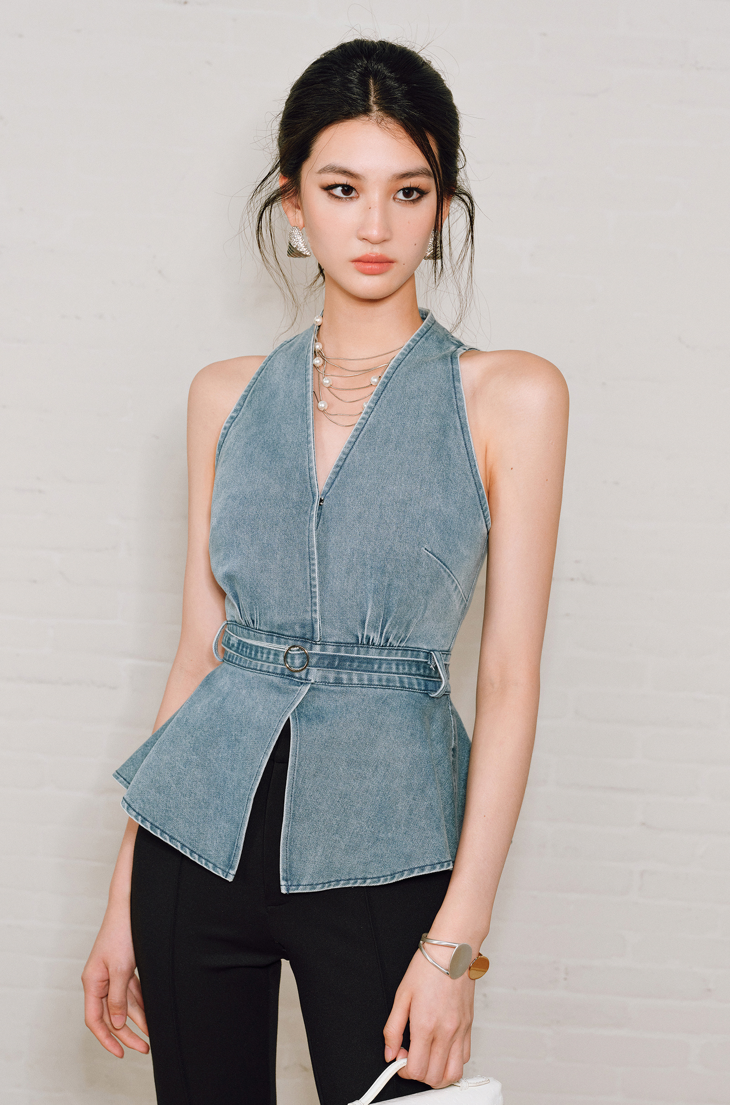 WANGXO | Soft Cotton Denim Halterneck Top -CALISTA.