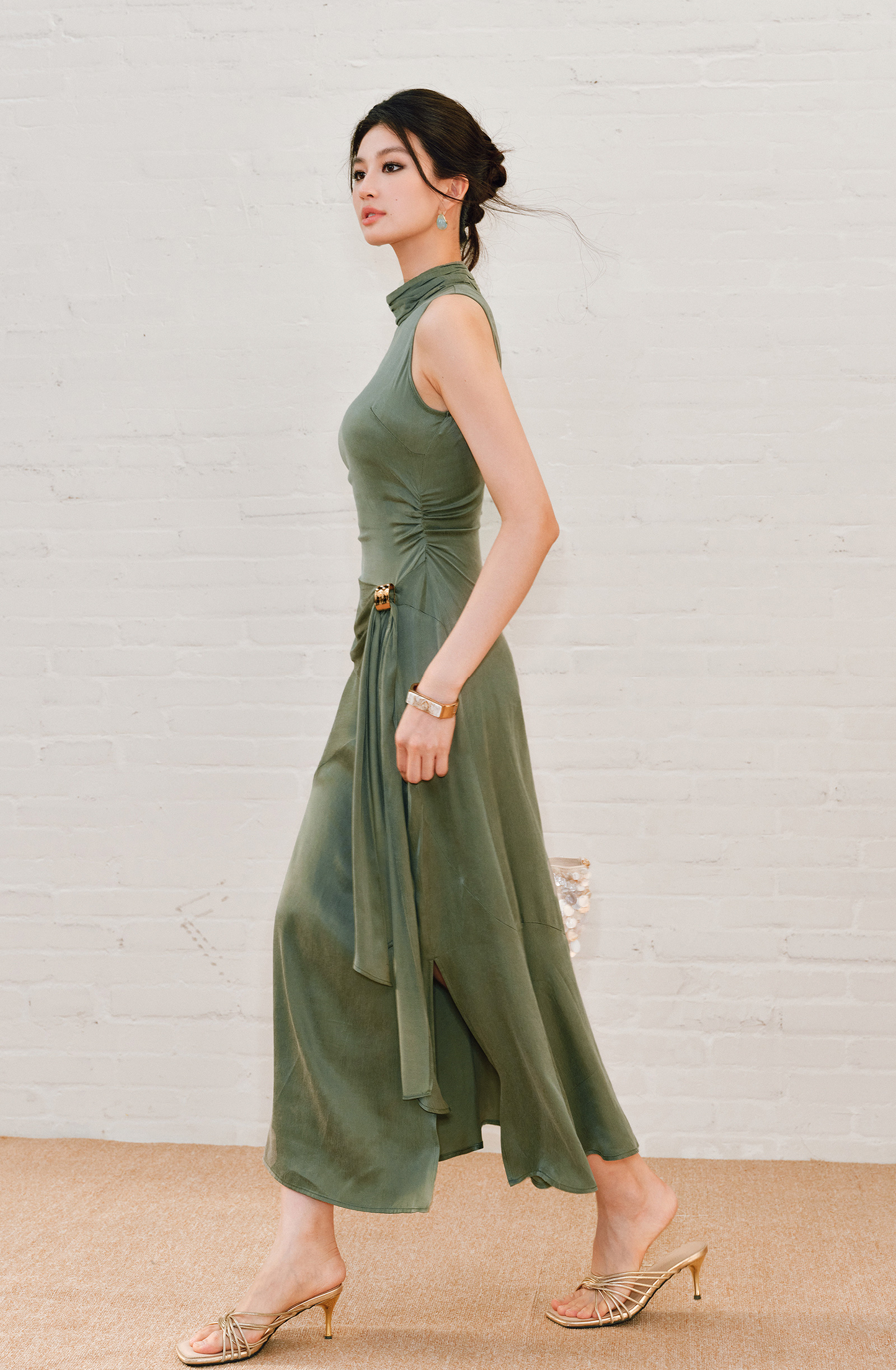 WANGXO | Luxe Cupro Maxi Sleeveless Drape Dress -ISOLINA.