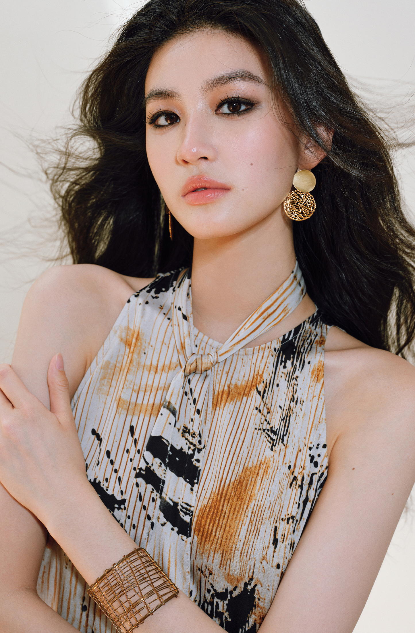 WANGXO | Satin Oil-Paint Floral Shadow Silken Drape Top -EVELISE.