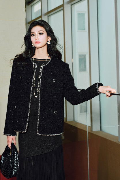 WANGXO | Silk Wool Tweed White Duck Down Jacket-ZAYA.