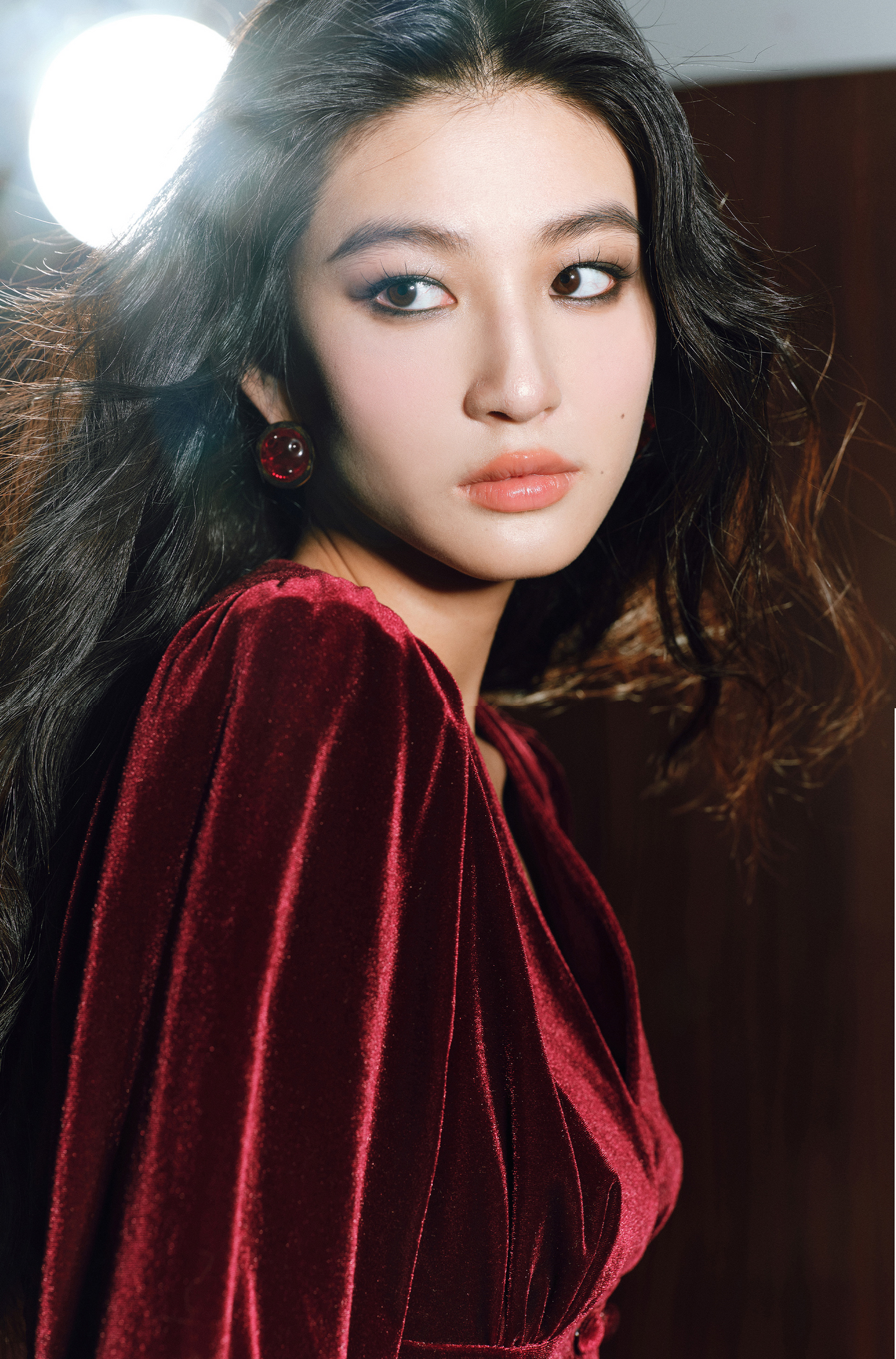 WANGXO | Light & Shadow Korean Velvet V-Neck Crop Top-LENA.