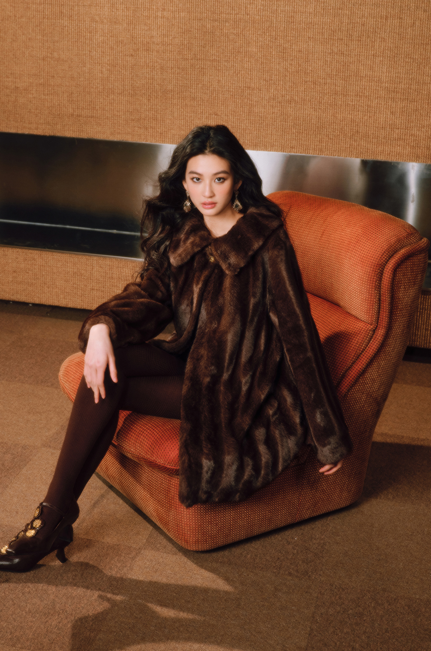 WANGXO | Tibetan Pas-Striped Mink Texture Belted Fur Coat -YUNI.