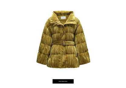 WANGXO |Pleated Velvet Jacket with Stand-Up Collar and Belt-ESMA.