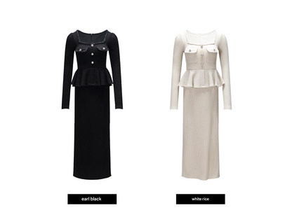 WANGXO | Starlight Special Woven Waffle Texture Lotus Leaf Edge Layered Dress -NYLA.