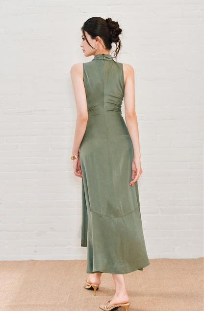 WANGXO | Luxe Cupro Maxi Sleeveless Drape Dress -ISOLINA.