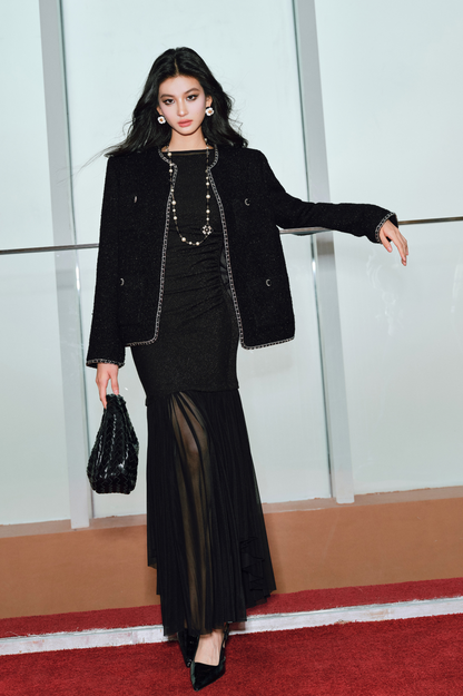 WANGXO | Silk Wool Tweed White Duck Down Jacket-ZAYA.