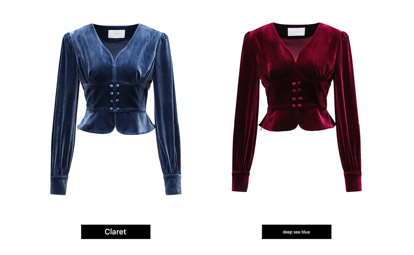 WANGXO | Light & Shadow Korean Velvet V-Neck Crop Top-LENA.