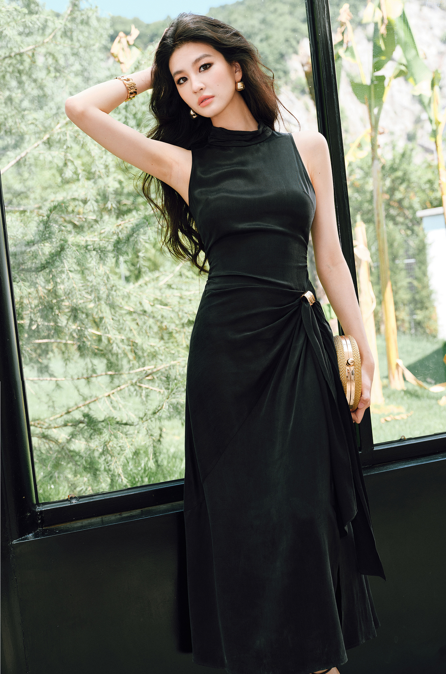 WANGXO | Luxe Cupro Maxi Sleeveless Drape Dress -ISOLINA.