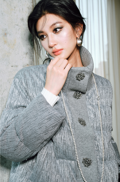 WANGXO Elegant Insulating Wool Gray Short jacket - EVE.
