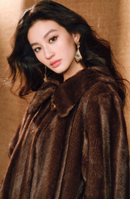 WANGXO | Tibetan Pas-Striped Mink Texture Belted Fur Coat -YUNI.