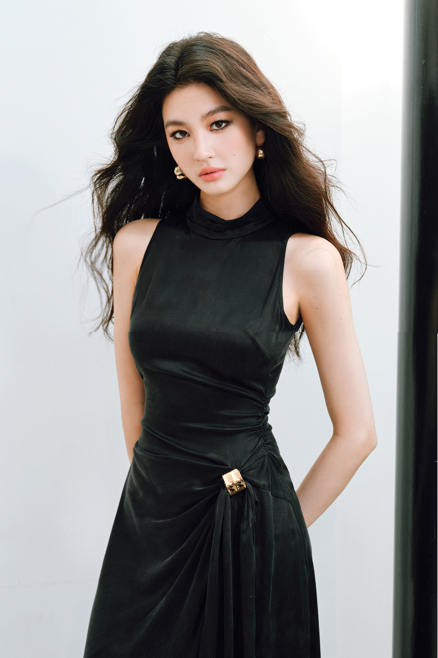 WANGXO | Luxe Cupro Maxi Sleeveless Drape Dress -ISOLINA.