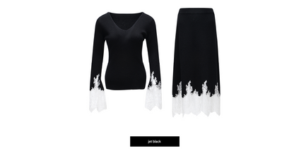 WANGXO | Merino wool eyelash lace french knitting top and skirt set -MILA.