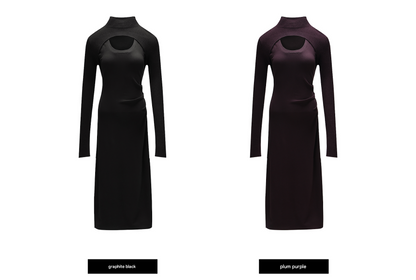 WANGXO | Delicate 12-Needle Wool Pit Texture U-Neck Side Pleated Dress- RINA.