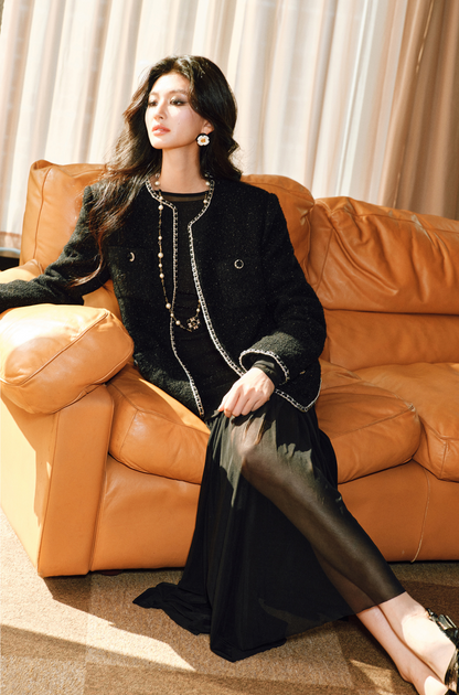 WANGXO | Silk Wool Tweed White Duck Down Jacket-ZAYA.