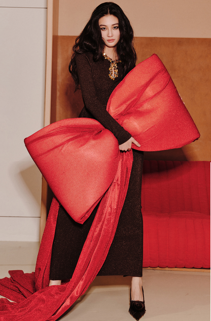 WANGXO | Water Drop Collar with Sequin Inlay Ruffle Hem Top & Skirt Set-VANA.