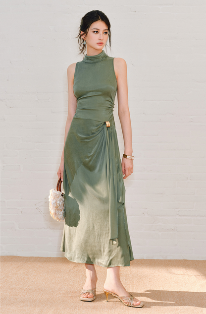 WANGXO | Luxe Cupro Maxi Sleeveless Drape Dress -ISOLINA.