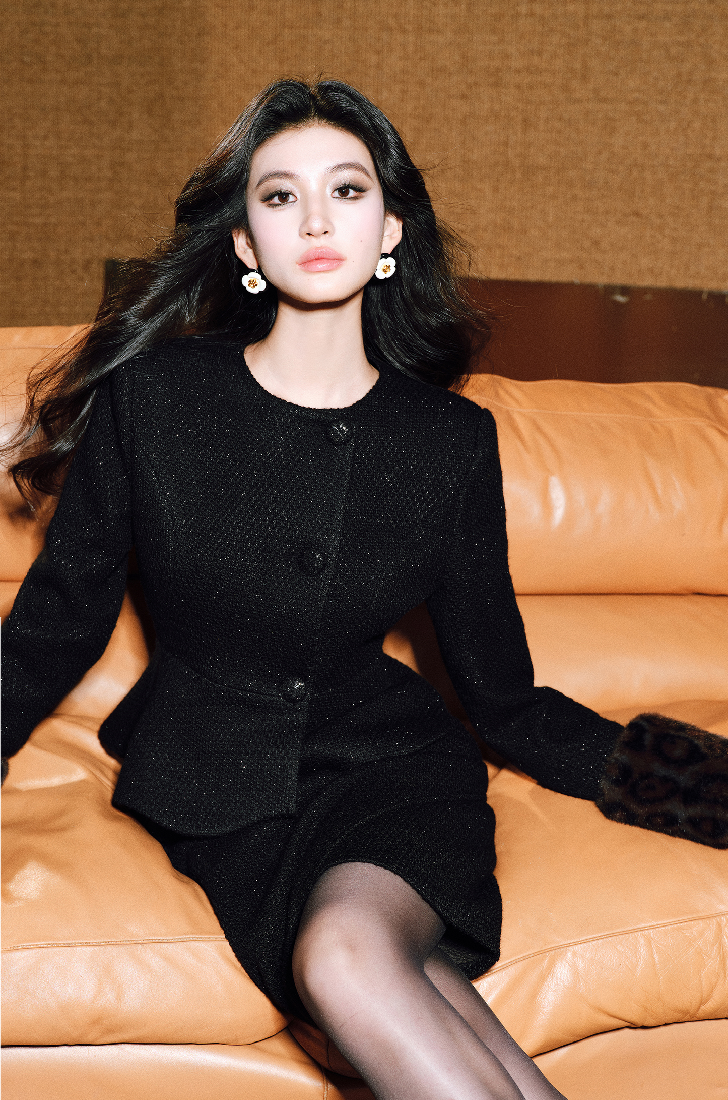 WANGXO | Detachable Leopard Sleeves Ruffle Hem Jacket & Flower Bud Skirt Set-NOYA.