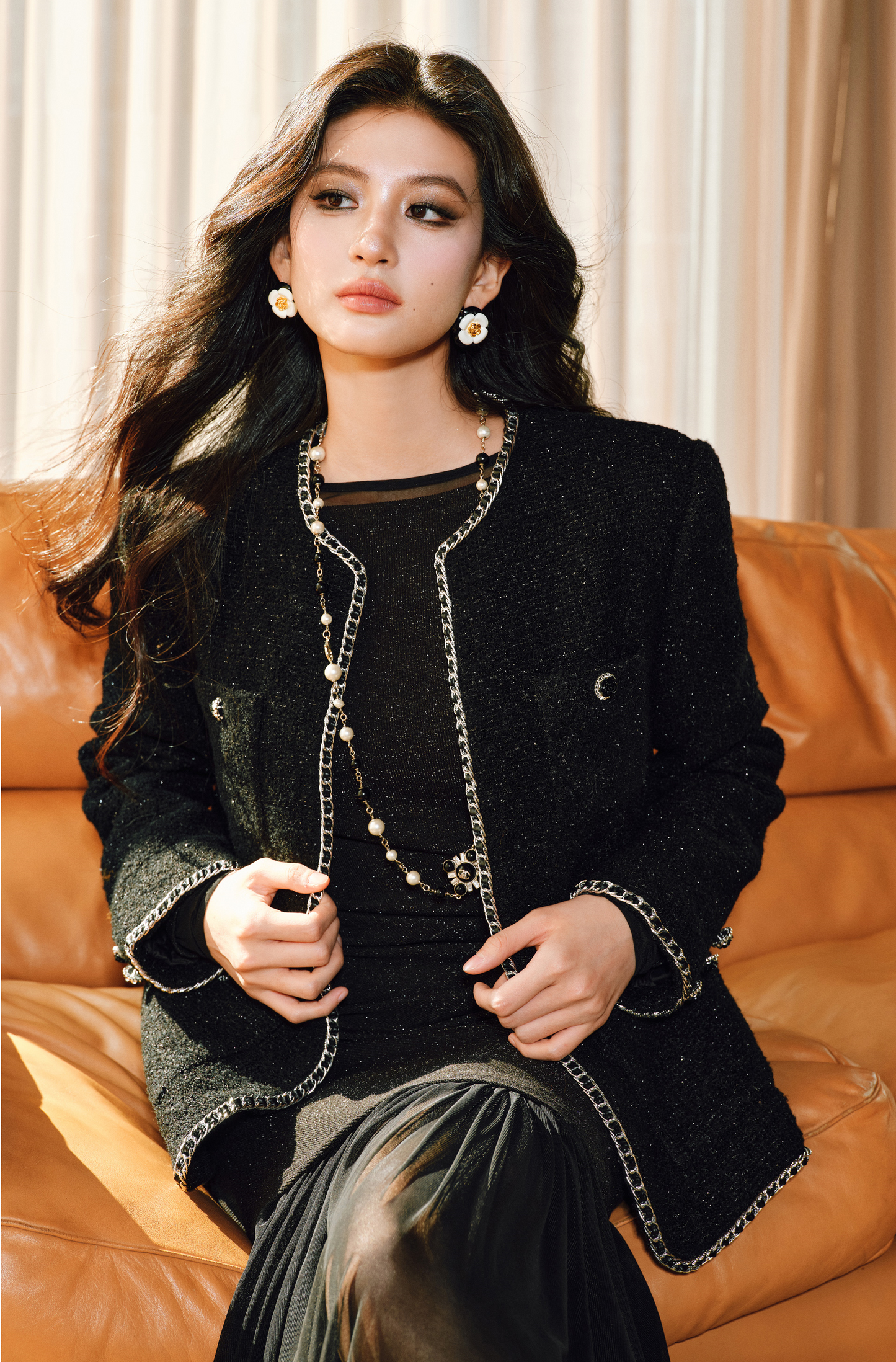 WANGXO | Silk Wool Tweed White Duck Down Jacket-ZAYA.